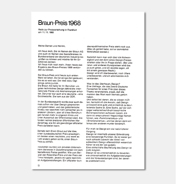 Fritz Eichler: Braun-Preis 1968 Rede zur Preisverleihung in Frankfurt am 11.11.1968